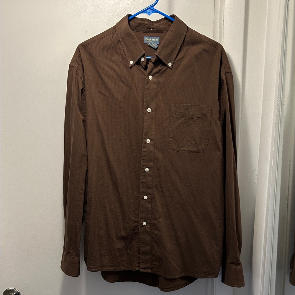 Vintage Duck Head Men's Dark Brown Button Down Long Sleeve Shirt